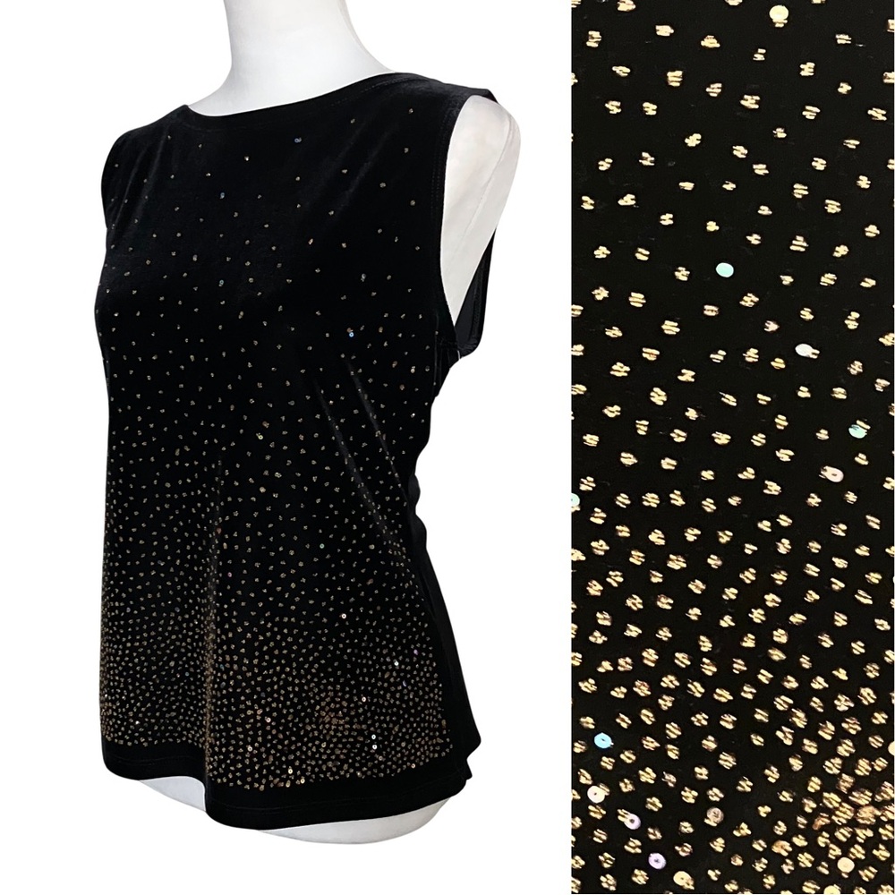 Vintage 90s NWT Black Velvet Gold Beaded Going Out Top. M/L. Fairy Whimsigoth